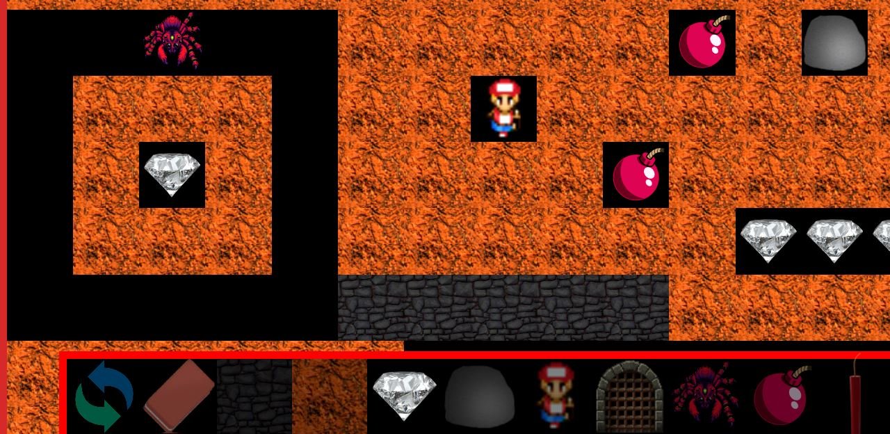 Der Level-Editor von Diamond Mine mit seiner Objektpalette